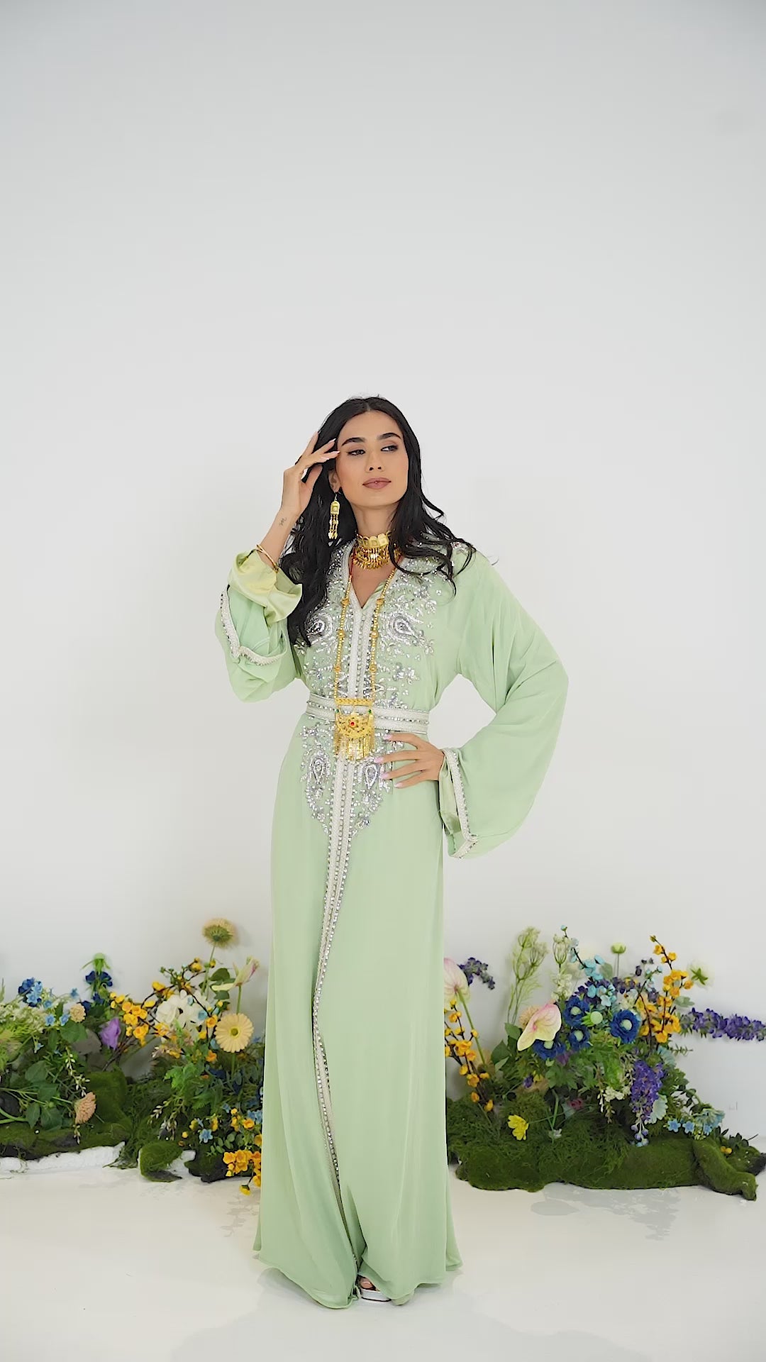 قفطان مغربي لون اخضر فاتح 💚