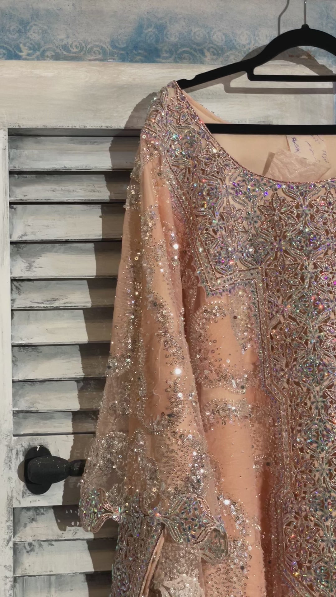 Champagne gold luxury kaftan with intricate crystal embellishments and a sheer embroidered cape overlay, ideal for Eid, weddings, receptions, and special occasions.
